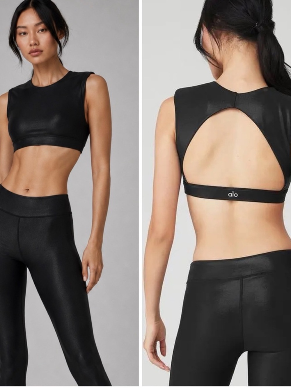 ALO Yoga Black Open-Back Crop Sports Bra, Size XS, EUC